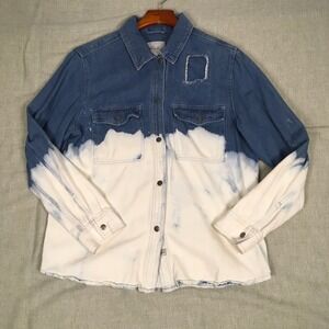 Rails Denim Dip Dye Bleached Distressed Shirt Button‎ Front Turner Size M